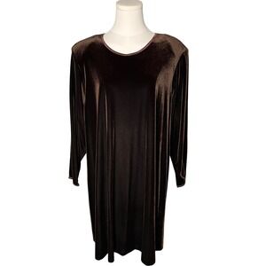 Vintage 90s Mica Velvet Dress 1X NWT Brown Long Sleeve Cocktail Party Made USA